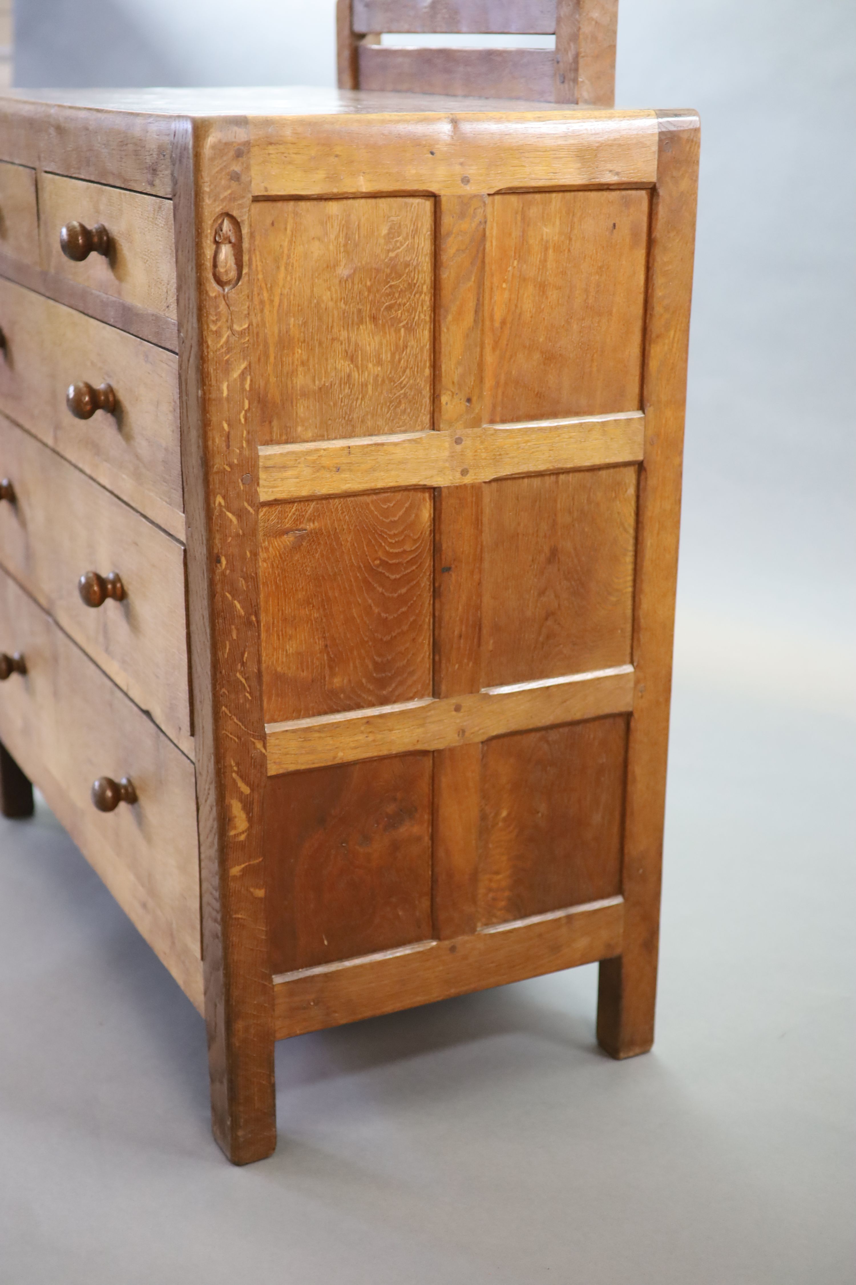 A Robert Thompson Mouseman oak dressing chest, W.91cm D.46cm H.152cm